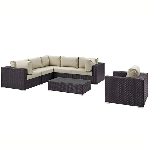 Modway Furniture Convene 7 Piece Modular Outdoor Patio Sectional Set - Durable, Stylish, and Perfect for Entertaining Espresso Beige EEI-2157-EXP-BEI-SET