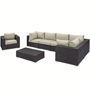 Modway Furniture Convene 7 Piece Modular Outdoor Patio Sectional Set - Durable, Stylish, and Perfect for Entertaining Espresso Beige EEI-2157-EXP-BEI-SET