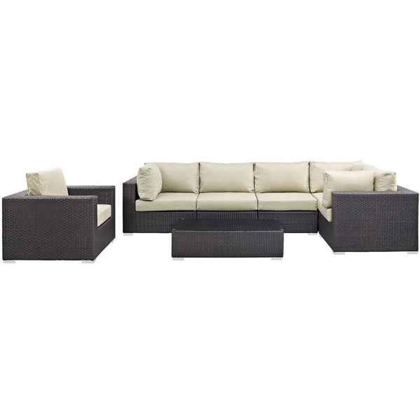Modway Furniture Convene 7 Piece Modular Outdoor Patio Sectional Set - Durable, Stylish, and Perfect for Entertaining Espresso Beige EEI-2157-EXP-BEI-SET