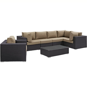 Modway Furniture Convene 7 Piece Modular Outdoor Patio Sectional Set - Durable, Stylish, and Perfect for Entertaining Espresso Mocha EEI-2157-EXP-MOC-SET