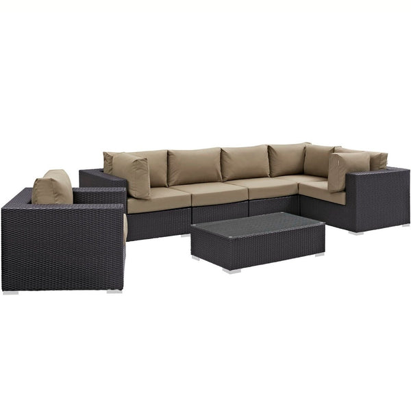 Modway Furniture Convene 7 Piece Modular Outdoor Patio Sectional Set - Durable, Stylish, and Perfect for Entertaining Espresso Mocha EEI-2157-EXP-MOC-SET