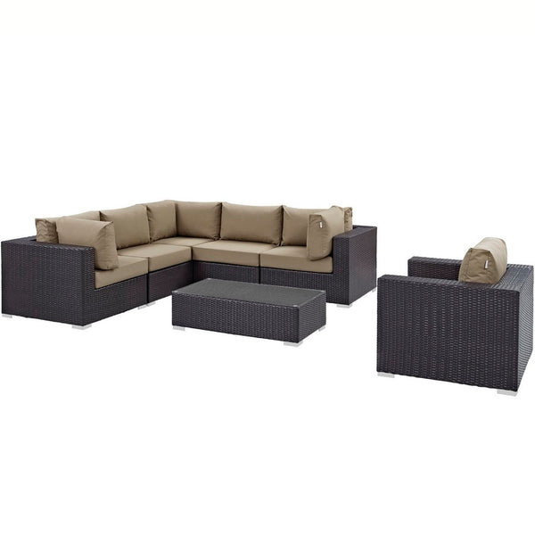 Modway Furniture Convene 7 Piece Modular Outdoor Patio Sectional Set - Durable, Stylish, and Perfect for Entertaining Espresso Mocha EEI-2157-EXP-MOC-SET