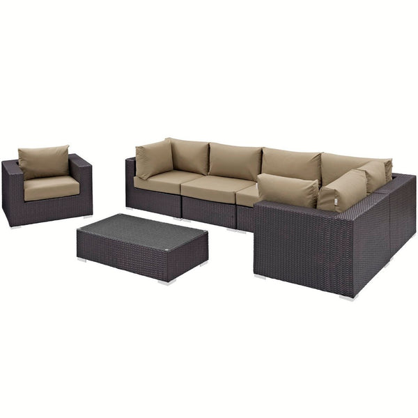 Modway Furniture Convene 7 Piece Modular Outdoor Patio Sectional Set - Durable, Stylish, and Perfect for Entertaining Espresso Mocha EEI-2157-EXP-MOC-SET