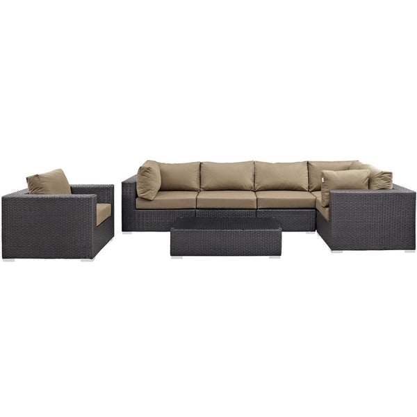 Modway Furniture Convene 7 Piece Modular Outdoor Patio Sectional Set - Durable, Stylish, and Perfect for Entertaining Espresso Mocha EEI-2157-EXP-MOC-SET