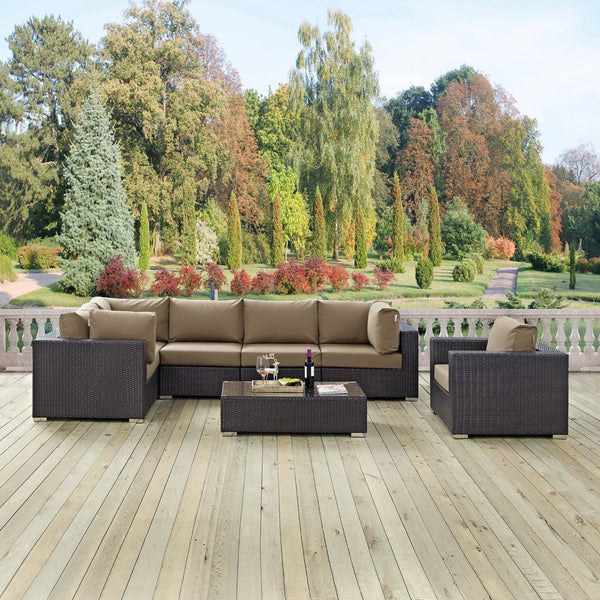 Modway Furniture Convene 7 Piece Modular Outdoor Patio Sectional Set - Durable, Stylish, and Perfect for Entertaining Espresso Mocha EEI-2157-EXP-MOC-SET