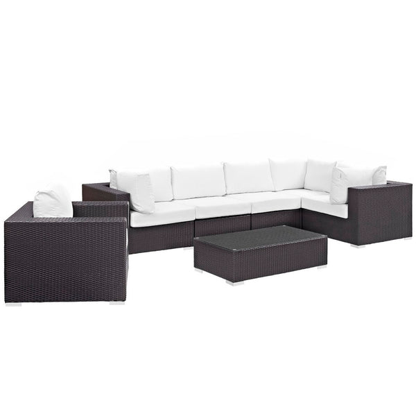 Modway Furniture Convene 7 Piece Modular Outdoor Patio Sectional Set - Durable, Stylish, and Perfect for Entertaining Espresso White EEI-2157-EXP-WHI-SET