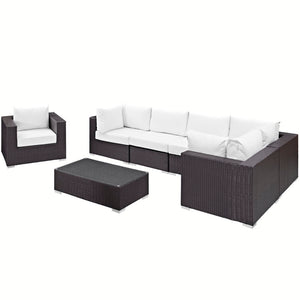 Modway Furniture Convene 7 Piece Modular Outdoor Patio Sectional Set - Durable, Stylish, and Perfect for Entertaining Espresso White EEI-2157-EXP-WHI-SET