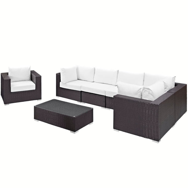 Modway Furniture Convene 7 Piece Modular Outdoor Patio Sectional Set - Durable, Stylish, and Perfect for Entertaining Espresso White EEI-2157-EXP-WHI-SET
