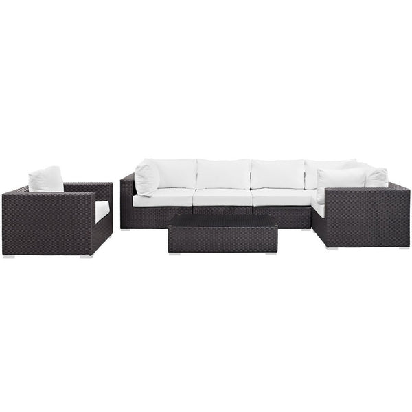 Modway Furniture Convene 7 Piece Modular Outdoor Patio Sectional Set - Durable, Stylish, and Perfect for Entertaining Espresso White EEI-2157-EXP-WHI-SET