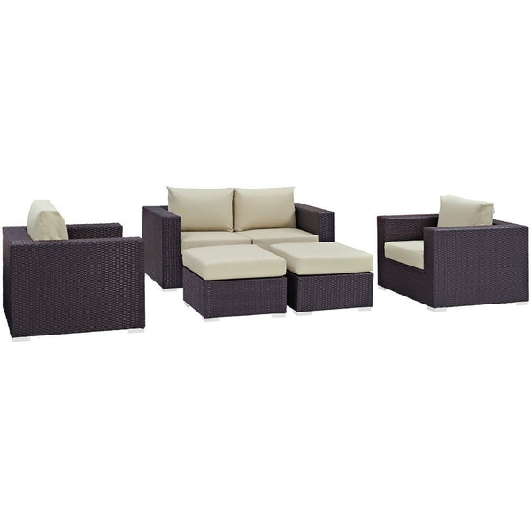 Modway Furniture Convene 5-Piece Modular Outdoor Patio Sofa Set by Modway – Weather-Resistant Comfort and Style Espresso Beige EEI-2158-EXP-BEI-SET