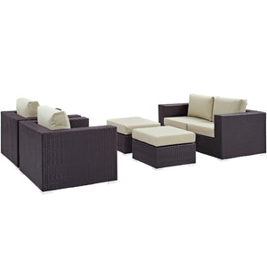 Modway Furniture Convene 5-Piece Modular Outdoor Patio Sofa Set by Modway – Weather-Resistant Comfort and Style Espresso Beige EEI-2158-EXP-BEI-SET