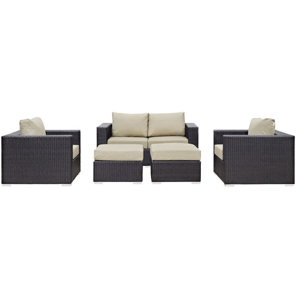 Modway Furniture Convene 5-Piece Modular Outdoor Patio Sofa Set by Modway – Weather-Resistant Comfort and Style Espresso Beige EEI-2158-EXP-BEI-SET