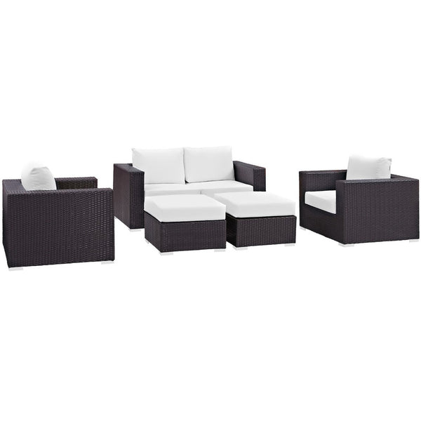 Modway Furniture Convene 5-Piece Modular Outdoor Patio Sofa Set by Modway – Weather-Resistant Comfort and Style Espresso White EEI-2158-EXP-WHI-SET