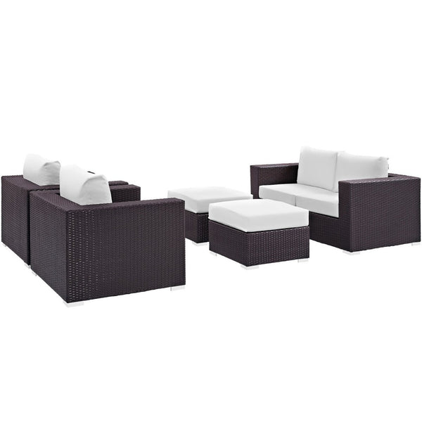 Modway Furniture Convene 5-Piece Modular Outdoor Patio Sofa Set by Modway – Weather-Resistant Comfort and Style Espresso White EEI-2158-EXP-WHI-SET