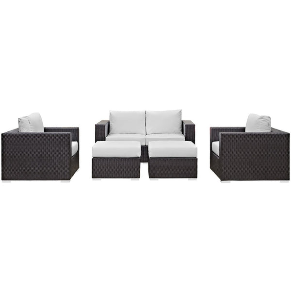 Modway Furniture Convene 5-Piece Modular Outdoor Patio Sofa Set by Modway – Weather-Resistant Comfort and Style Espresso White EEI-2158-EXP-WHI-SET