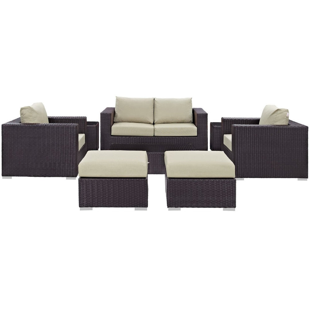 Modway Furniture Convene 8 Piece Modular Outdoor Patio Sofa Set - Weather-Resistant Rattan & Plush Cushions for Comfort Espresso Beige EEI-2159-EXP-BEI-SET