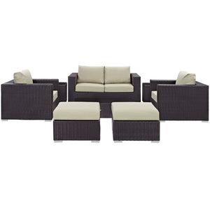 Modway Furniture Convene 8 Piece Modular Outdoor Patio Sofa Set - Weather-Resistant Rattan & Plush Cushions for Comfort Espresso Beige EEI-2159-EXP-BEI-SET