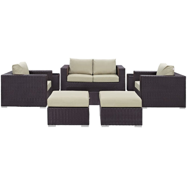 Modway Furniture Convene 8 Piece Modular Outdoor Patio Sofa Set - Weather-Resistant Rattan & Plush Cushions for Comfort Espresso Beige EEI-2159-EXP-BEI-SET