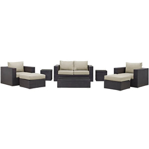 Modway Furniture Convene 8 Piece Modular Outdoor Patio Sofa Set - Weather-Resistant Rattan & Plush Cushions for Comfort Espresso Beige EEI-2159-EXP-BEI-SET