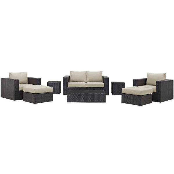 Modway Furniture Convene 8 Piece Modular Outdoor Patio Sofa Set - Weather-Resistant Rattan & Plush Cushions for Comfort Espresso Beige EEI-2159-EXP-BEI-SET