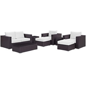 Modway Furniture Convene 8 Piece Modular Outdoor Patio Sofa Set - Weather-Resistant Rattan & Plush Cushions for Comfort Espresso White EEI-2159-EXP-WHI-SET