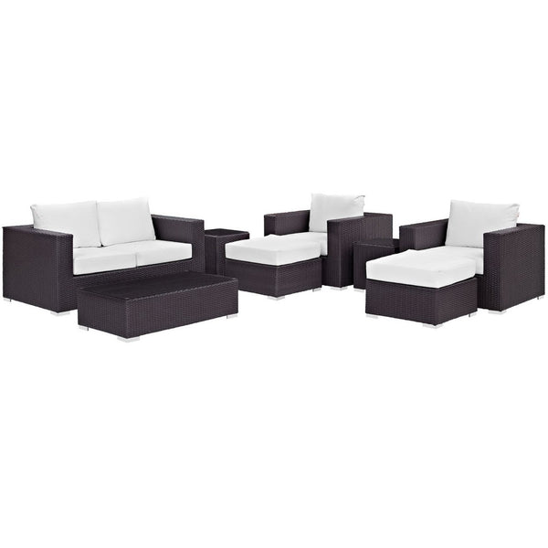 Modway Furniture Convene 8 Piece Modular Outdoor Patio Sofa Set - Weather-Resistant Rattan & Plush Cushions for Comfort Espresso White EEI-2159-EXP-WHI-SET