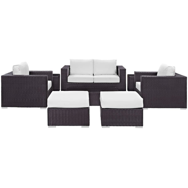 Modway Furniture Convene 8 Piece Modular Outdoor Patio Sofa Set - Weather-Resistant Rattan & Plush Cushions for Comfort Espresso White EEI-2159-EXP-WHI-SET