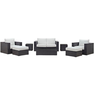 Modway Furniture Convene 8 Piece Modular Outdoor Patio Sofa Set - Weather-Resistant Rattan & Plush Cushions for Comfort Espresso White EEI-2159-EXP-WHI-SET