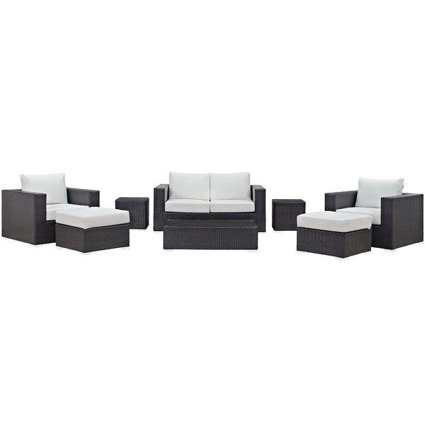 Modway Furniture Convene 8 Piece Modular Outdoor Patio Sofa Set - Weather-Resistant Rattan & Plush Cushions for Comfort Espresso White EEI-2159-EXP-WHI-SET
