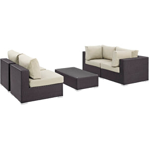 Modway Furniture Convene 5-Piece Modular Outdoor Patio Sectional Set - Stylish, Durable, All-Weather Comfort for Entertaining Espresso Beige EEI-2163-EXP-BEI-SET