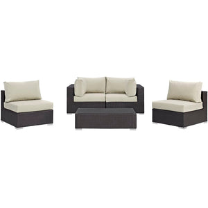 Modway Furniture Convene 5-Piece Modular Outdoor Patio Sectional Set - Stylish, Durable, All-Weather Comfort for Entertaining Espresso Beige EEI-2163-EXP-BEI-SET