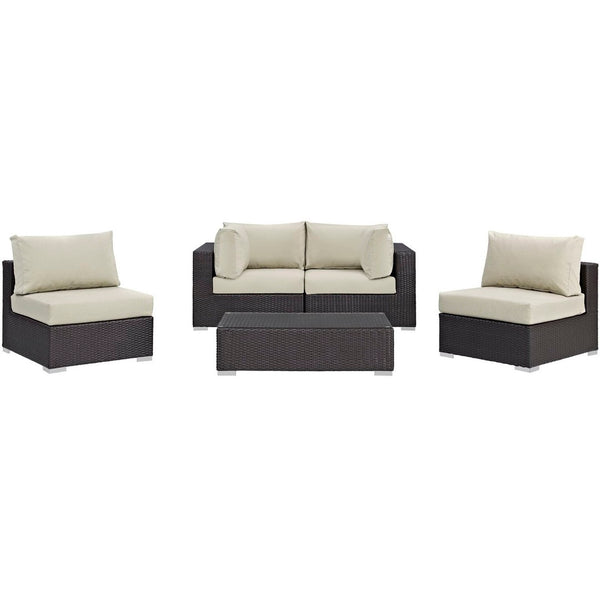 Modway Furniture Convene 5-Piece Modular Outdoor Patio Sectional Set - Stylish, Durable, All-Weather Comfort for Entertaining Espresso Beige EEI-2163-EXP-BEI-SET