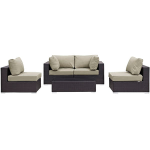Modway Furniture Convene 5-Piece Modular Outdoor Patio Sectional Set - Stylish, Durable, All-Weather Comfort for Entertaining Espresso Beige EEI-2163-EXP-BEI-SET