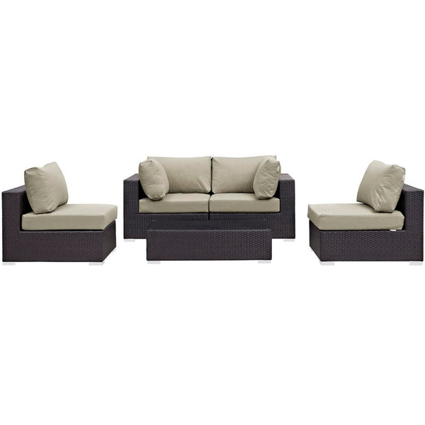 Modway Furniture Convene 5-Piece Modular Outdoor Patio Sectional Set - Stylish, Durable, All-Weather Comfort for Entertaining Espresso Beige EEI-2163-EXP-BEI-SET