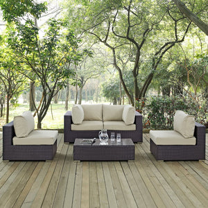 Modway Furniture Convene 5-Piece Modular Outdoor Patio Sectional Set - Stylish, Durable, All-Weather Comfort for Entertaining Espresso Beige EEI-2163-EXP-BEI-SET