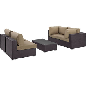 Modway Furniture Convene 5-Piece Modular Outdoor Patio Sectional Set - Stylish, Durable, All-Weather Comfort for Entertaining Espresso Mocha EEI-2163-EXP-MOC-SET
