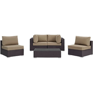 Modway Furniture Convene 5-Piece Modular Outdoor Patio Sectional Set - Stylish, Durable, All-Weather Comfort for Entertaining Espresso Mocha EEI-2163-EXP-MOC-SET