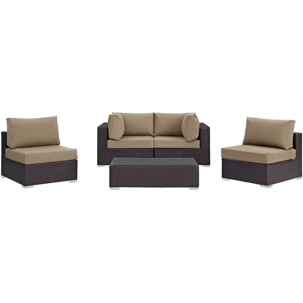 Modway Furniture Convene 5-Piece Modular Outdoor Patio Sectional Set - Stylish, Durable, All-Weather Comfort for Entertaining Espresso Mocha EEI-2163-EXP-MOC-SET