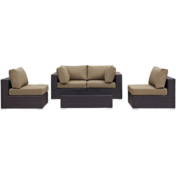 Modway Furniture Convene 5-Piece Modular Outdoor Patio Sectional Set - Stylish, Durable, All-Weather Comfort for Entertaining Espresso Mocha EEI-2163-EXP-MOC-SET