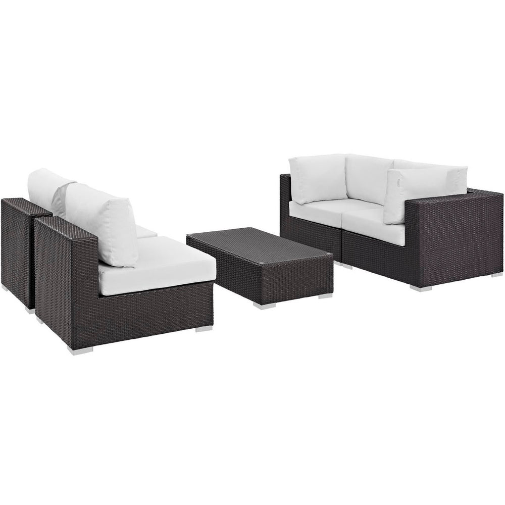 Modway Furniture Convene 5-Piece Modular Outdoor Patio Sectional Set - Stylish, Durable, All-Weather Comfort for Entertaining Espresso White EEI-2163-EXP-WHI-SET