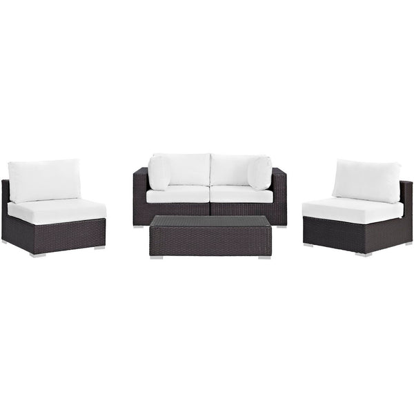 Modway Furniture Convene 5-Piece Modular Outdoor Patio Sectional Set - Stylish, Durable, All-Weather Comfort for Entertaining Espresso White EEI-2163-EXP-WHI-SET