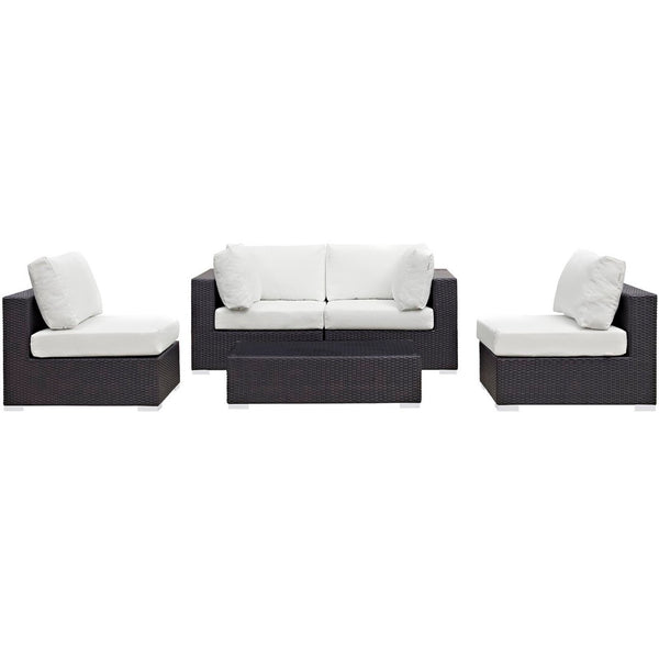Modway Furniture Convene 5-Piece Modular Outdoor Patio Sectional Set - Stylish, Durable, All-Weather Comfort for Entertaining Espresso White EEI-2163-EXP-WHI-SET