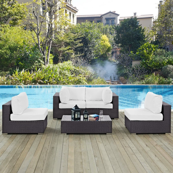 Modway Furniture Convene 5-Piece Modular Outdoor Patio Sectional Set - Stylish, Durable, All-Weather Comfort for Entertaining Espresso White EEI-2163-EXP-WHI-SET