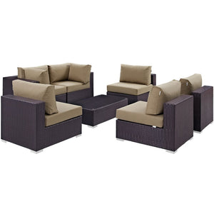 Modway Furniture Convene 7-Piece Outdoor Modular Sectional Set - Weather-Resistant Rattan, Plush Cushions & Table Espresso Mocha EEI-2164-EXP-MOC-SET