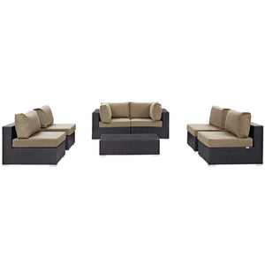 Modway Furniture Convene 7-Piece Outdoor Modular Sectional Set - Weather-Resistant Rattan, Plush Cushions & Table Espresso Mocha EEI-2164-EXP-MOC-SET