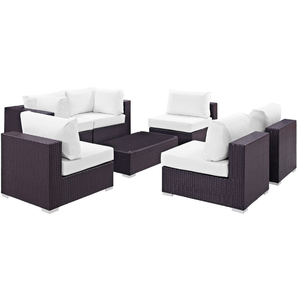 Modway Furniture Convene 7-Piece Outdoor Modular Sectional Set - Weather-Resistant Rattan, Plush Cushions & Table Espresso White EEI-2164-EXP-WHI-SET
