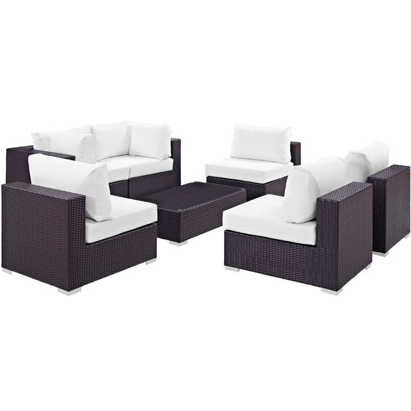 Modway Furniture Convene 7-Piece Outdoor Modular Sectional Set - Weather-Resistant Rattan, Plush Cushions & Table Espresso White EEI-2164-EXP-WHI-SET