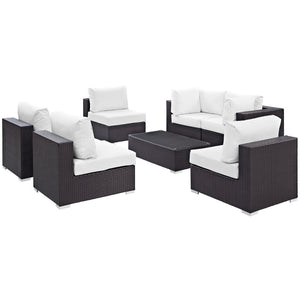 Modway Furniture Convene 7-Piece Outdoor Modular Sectional Set - Weather-Resistant Rattan, Plush Cushions & Table Espresso White EEI-2164-EXP-WHI-SET