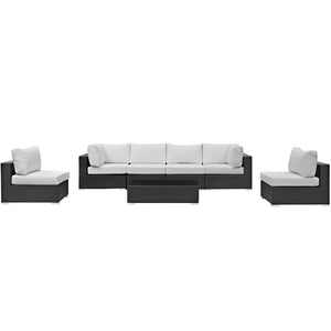 Modway Furniture Convene 7-Piece Outdoor Modular Sectional Set - Weather-Resistant Rattan, Plush Cushions & Table Espresso White EEI-2164-EXP-WHI-SET