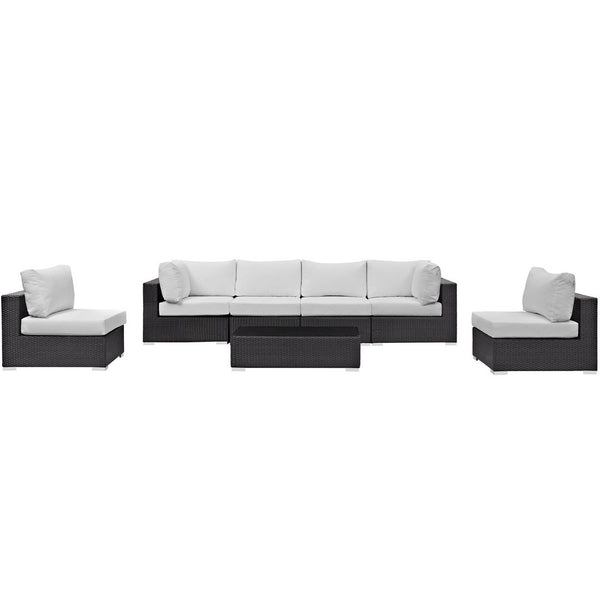 Modway Furniture Convene 7-Piece Outdoor Modular Sectional Set - Weather-Resistant Rattan, Plush Cushions & Table Espresso White EEI-2164-EXP-WHI-SET